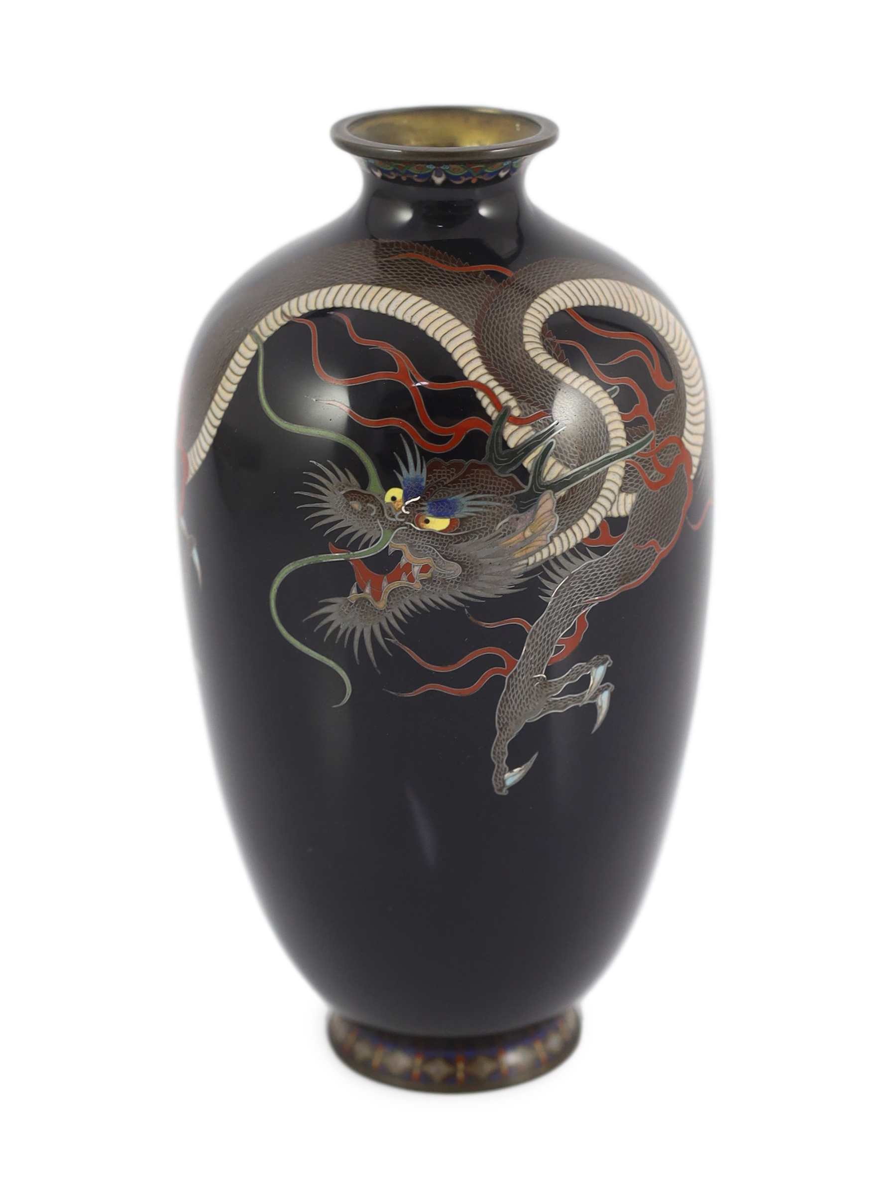 A fine Japanese silver wire cloisonné enamel ‘dragon’ vase, Meiji period